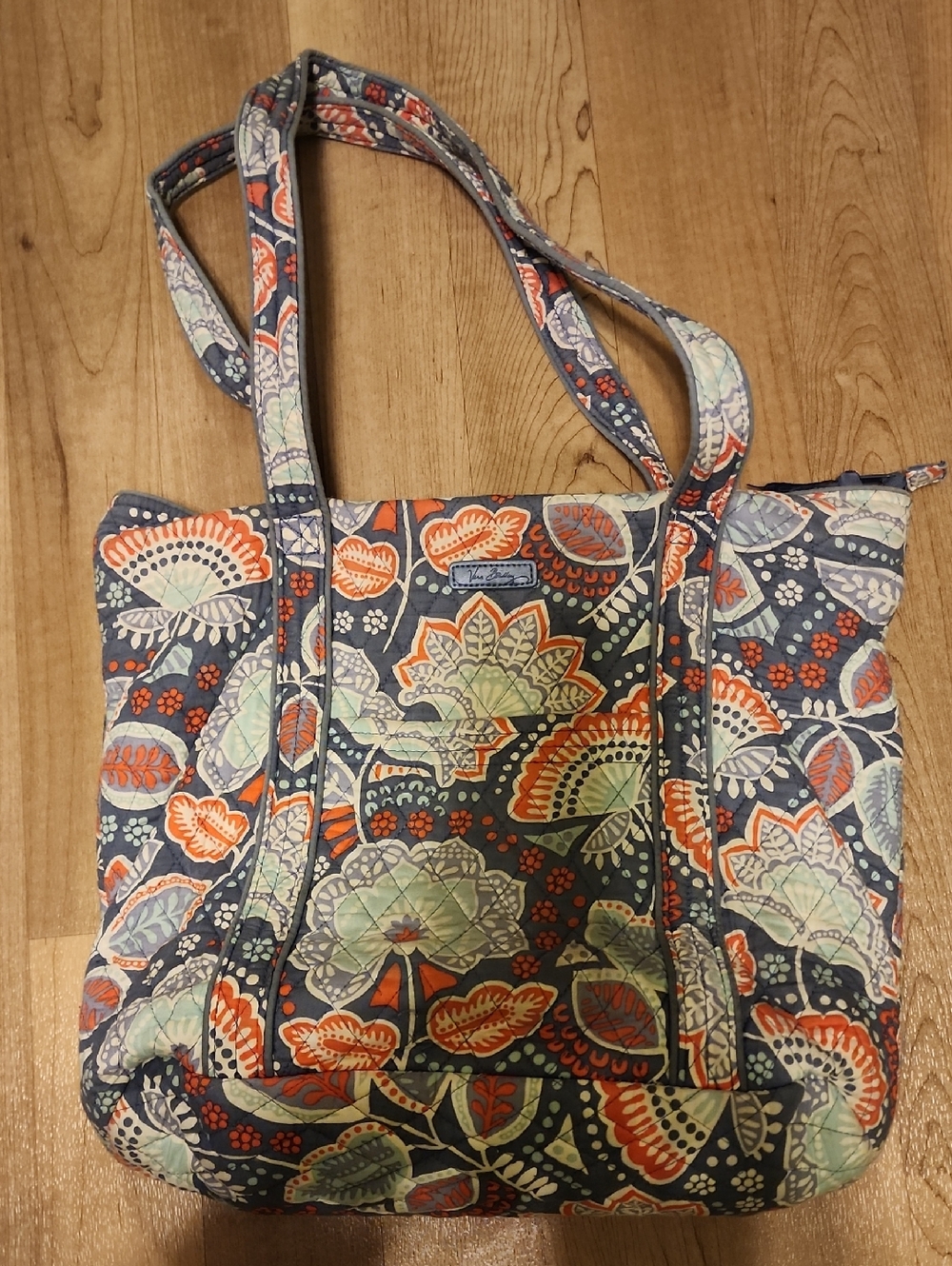 Vera Bradley Blue-Gray Floral Tote with Coral and Mint Accents